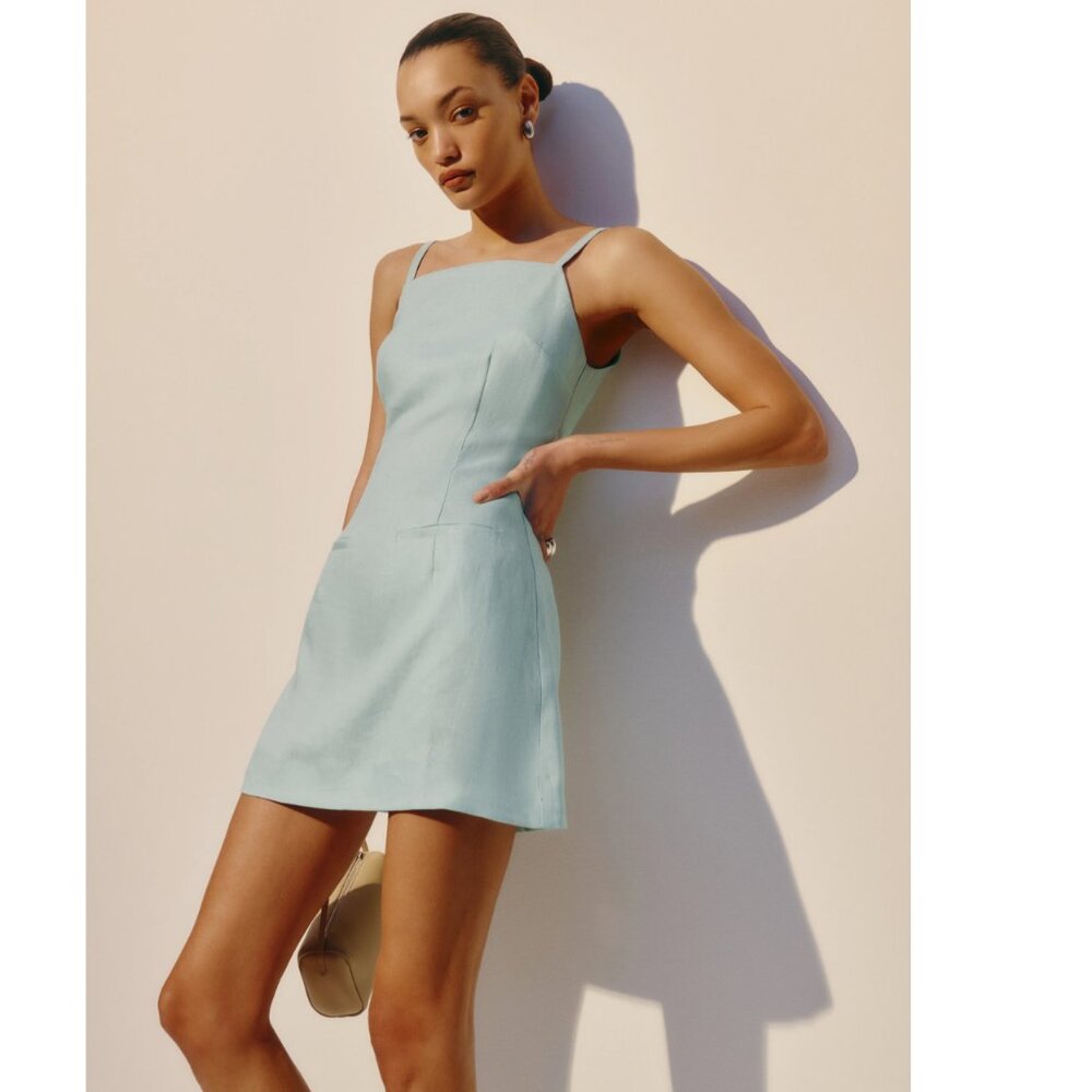 Reformation Phillipa Linen Dress in Aquamarine - Picture 2 of 7